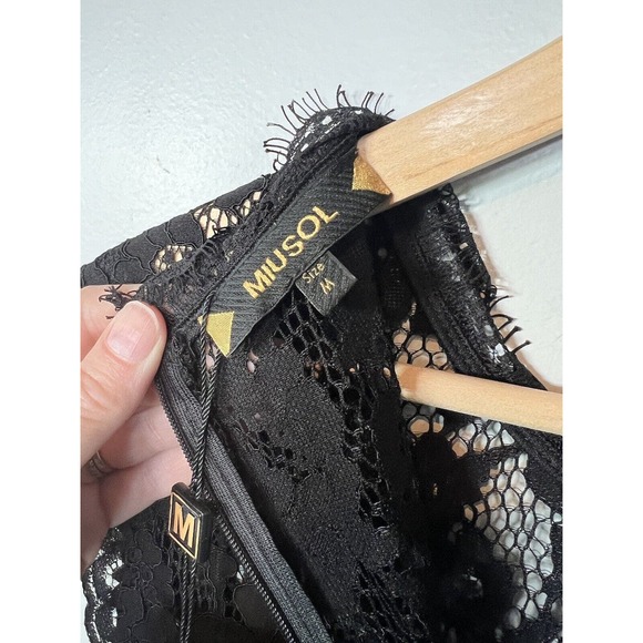 Miusol Black Lace Top Chiffon Skirt Gown Medium NWT - Picture 4 of 5